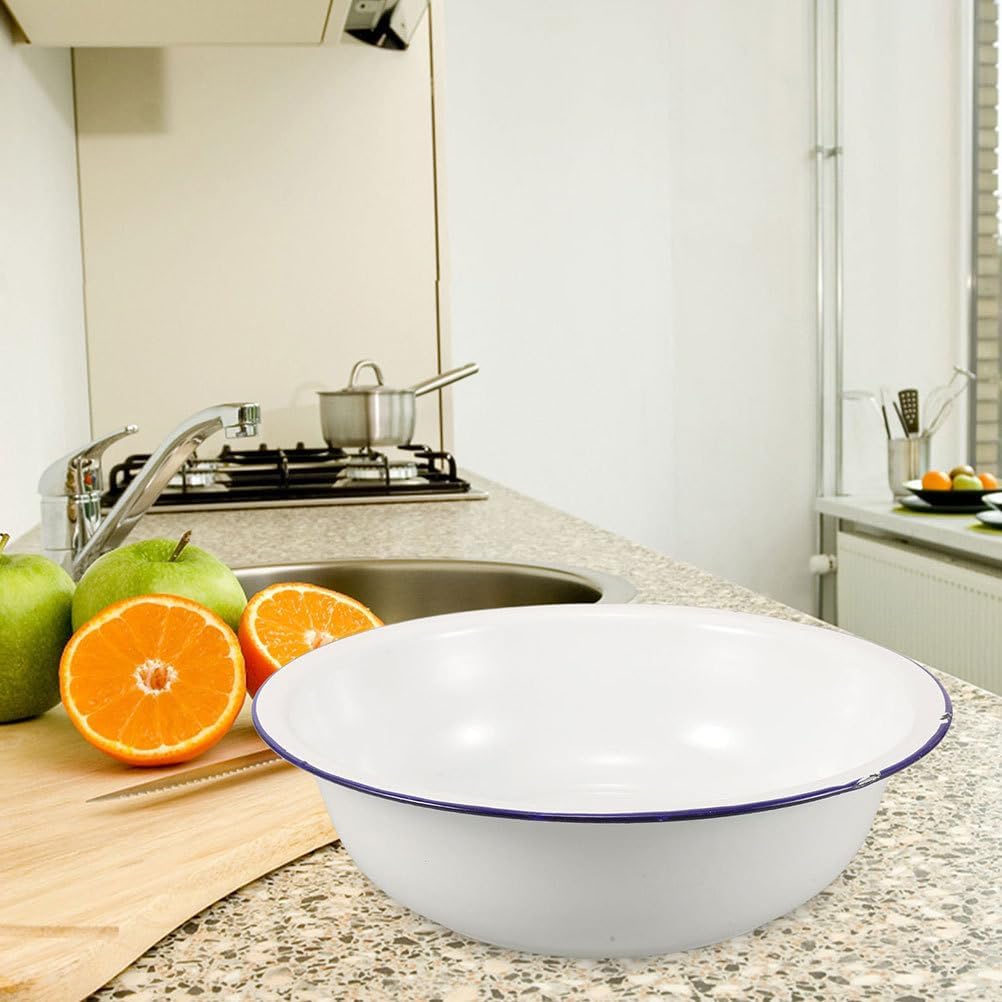 Healeved Enamel Wash Basin 32cm Large Enamel Mixing Bowl Face Washing Basin ware Salad Bowl Soup Bowl Sourdough Bowl Footbath