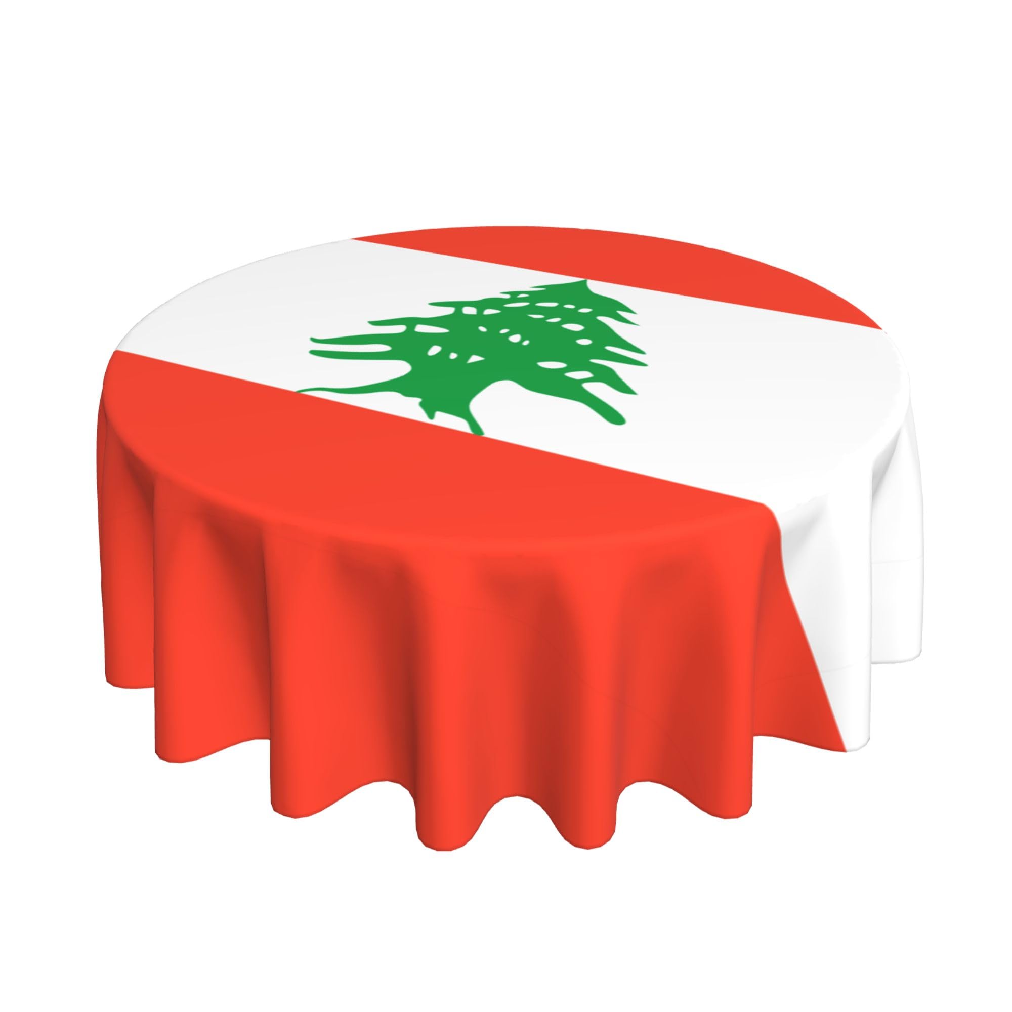 HLBSDM Lebanese Flag 60" Restaurant Circle Decor Tablecloth Festive Table Cover Round Art Desk Cloth