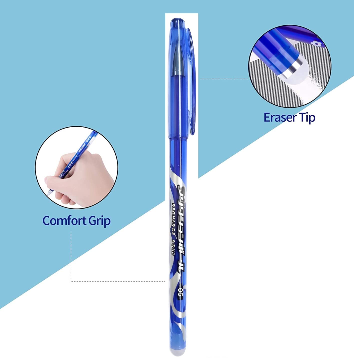 Definite Art Erasable Pen with attached eraser for easy rewriting for Students Kids in College Home Tuitions Offices 0.5mm Nib (Pack of 5, Erasable Pen) 3
