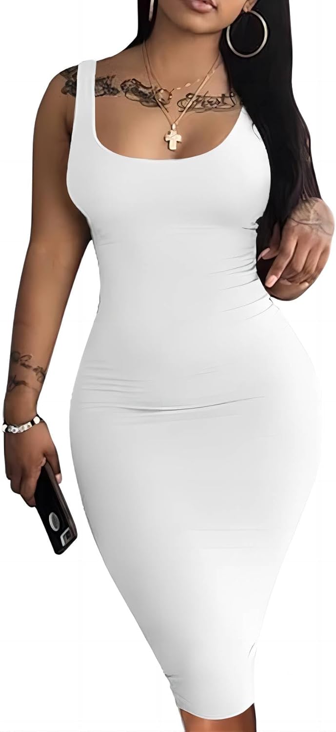 Mrskoala Women Midi Tank Dresses Sexy Club Casual Dress Summer