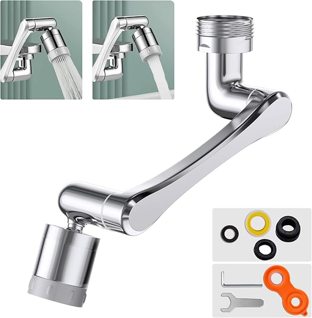 VIRKOMBI 1440°Swivel Tap Aerator, Rotatable Multifunctional Kitchen Sink Extension Faucet with Adjustable 2 Water Outlet Bathroom Tap Attachment for M24 External Thread M20 22 Internal Thread