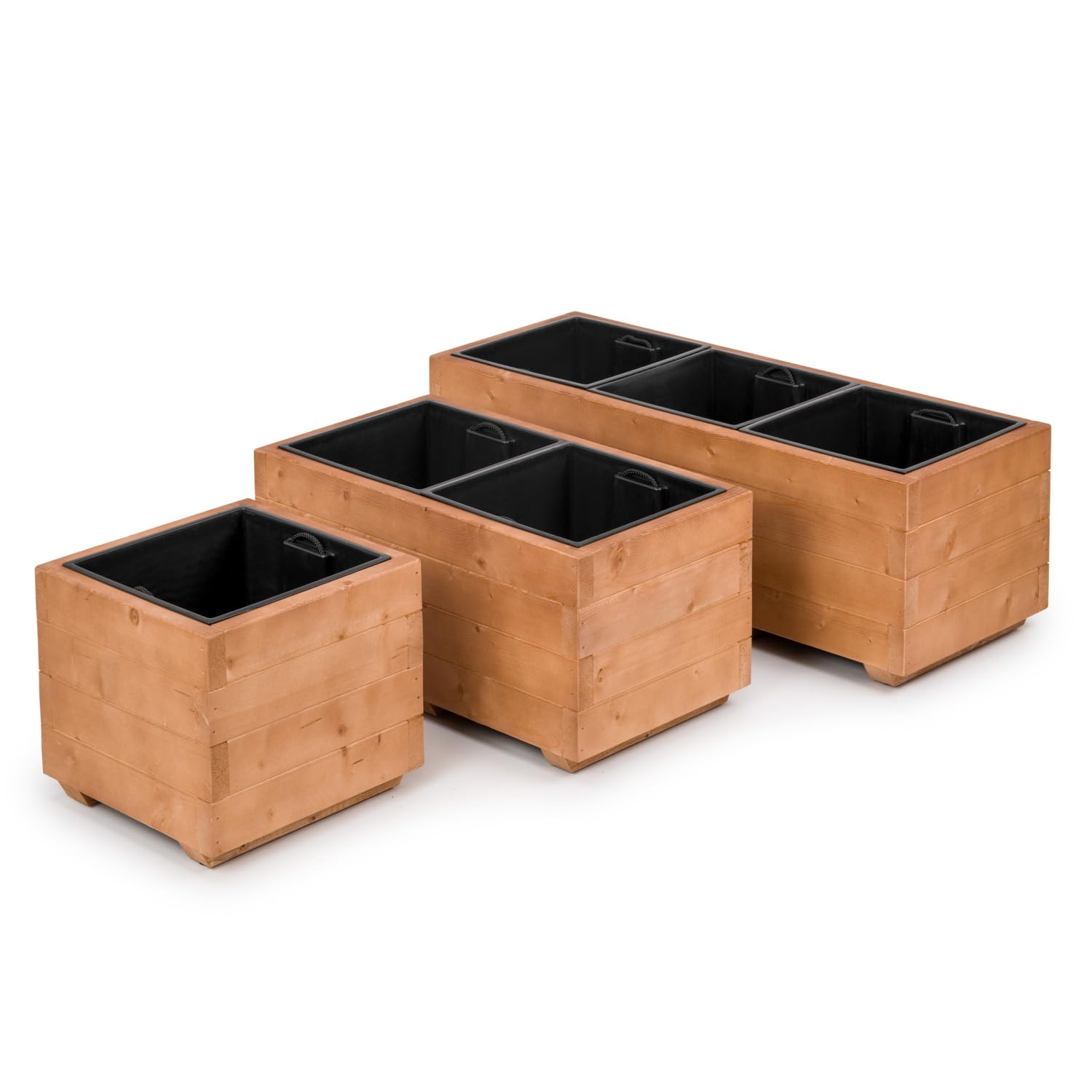 Blumentopf Holz - Pflanzkübel Übertopf Blumenkasten - mit DREI Kunststoffeinsätzen Herausnehmbar - 91 x 33 x 32 cm - Nuss Braun 91KAN3332NU