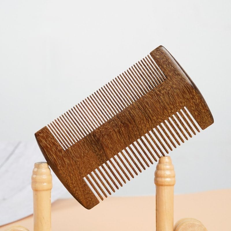 Pence & Moon Collective Green Sandalwood Double-Sided Beard Comb Wide Tooth and Fine Tooth Anti-Static 10 x 5.5 cm