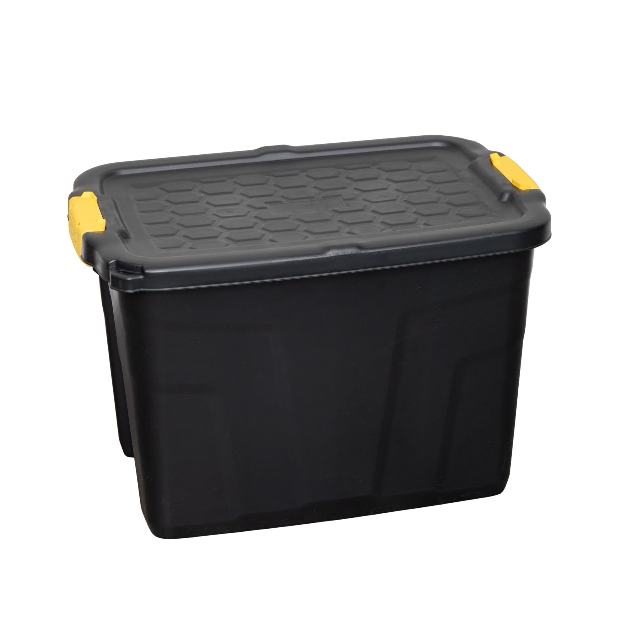 Black 60L Heavy Duty Lockable & Stackable Storage Tub Chest With Clips In