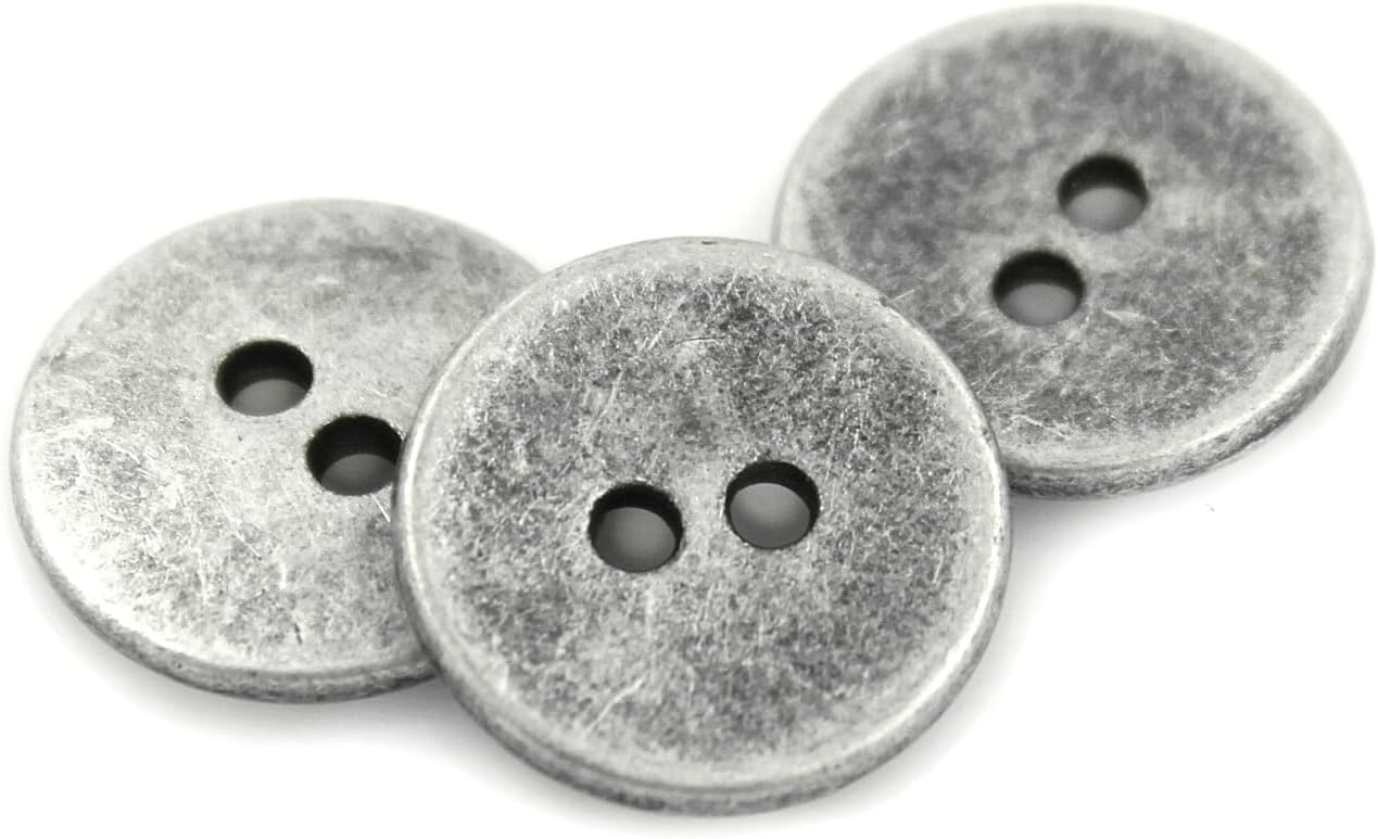 Bezelry 30 Pieces Concave Metal Hole Buttons. 15mm (5/8 inch) (Antique Silver)
