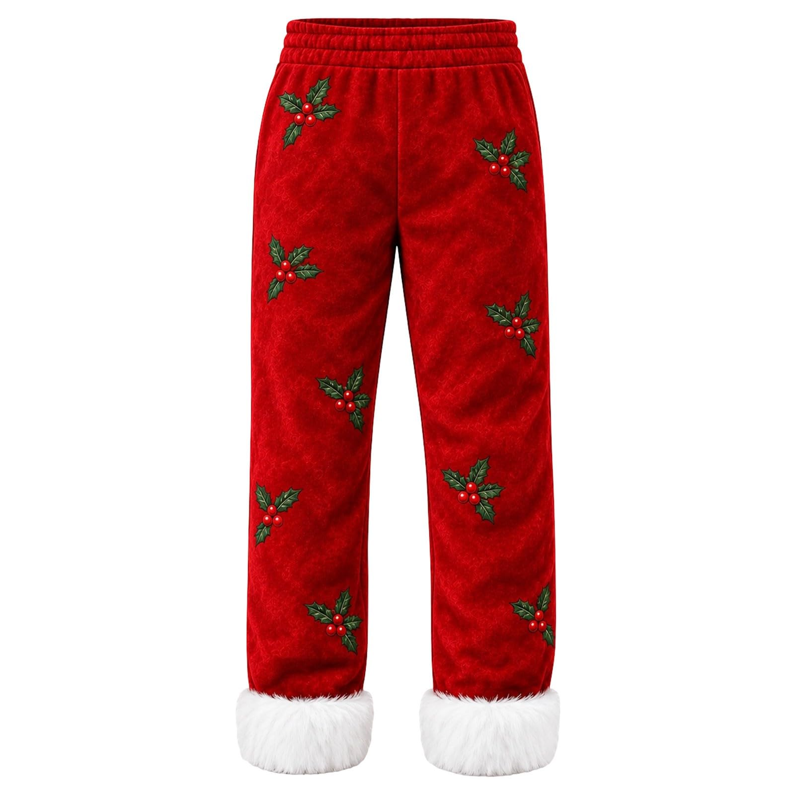 Christmas Costume Pants for Men Green Flannel Xmas Holiday Trousers with Pl