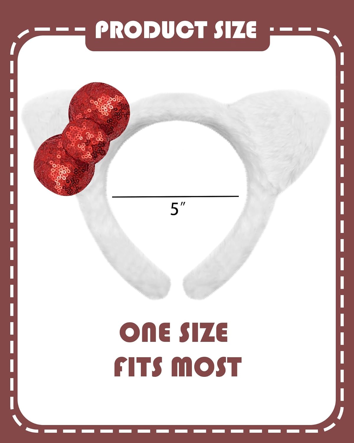 White Cat Ears Headband - Hair Accessories with Sparkle Red Bow for Adult Women Halloween Costume Party - Image 5