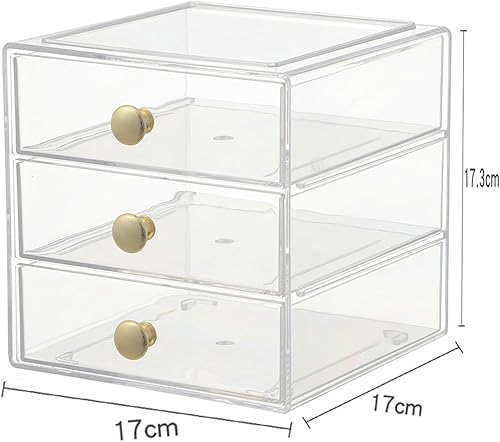 Miniatura 2 de Caja organizadora de cajones de maquillaje con 3 cajones, vitrina de acrílico para cosméticos, organizador de tocador, caja de almacenamiento