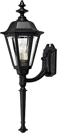 Hinkley Manor House Large Wall Outdoor Mount Lantern with Tail, SelectALite: Medium or Candelabra Bulbs, Aluminum, Clear Beveled Glass Panes, Estate Series, Black Finish