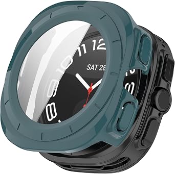Fit for Samsung Galaxy Watch Ultra 47mm Case Cover, Scratch-Resistant Full Coverage Hard PC Protective Case &Tempered Glass Screen Protector Bumper for Samsung Galaxy Watch Ultra 47mm Green