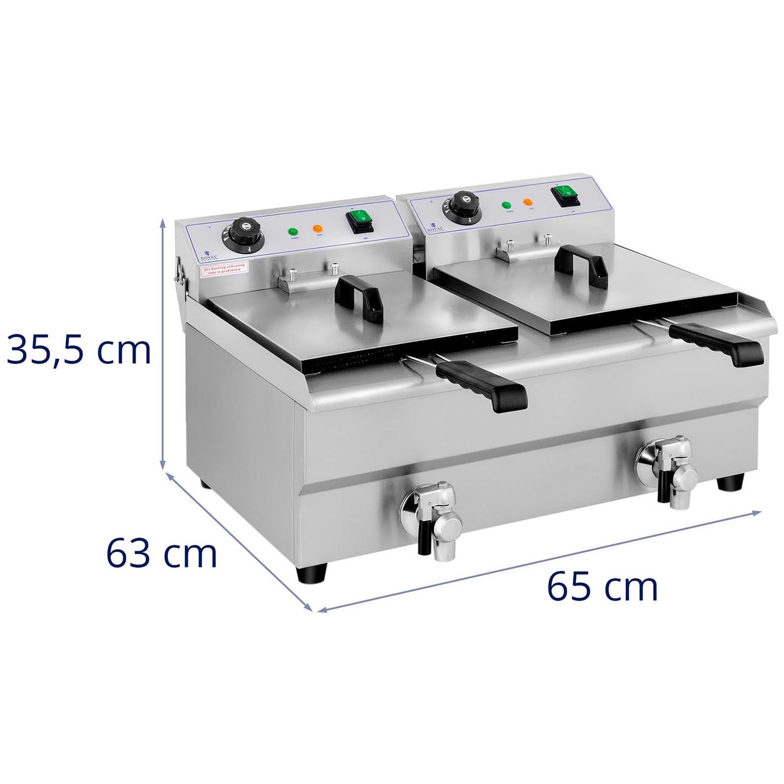 Royal Catering Friggitrice Elettrica con Rubinetti di Scarico RCEF 13DB (2 x 13 L, 230 V, 2 x 3200 W, Acciaio Inox, Plastica)