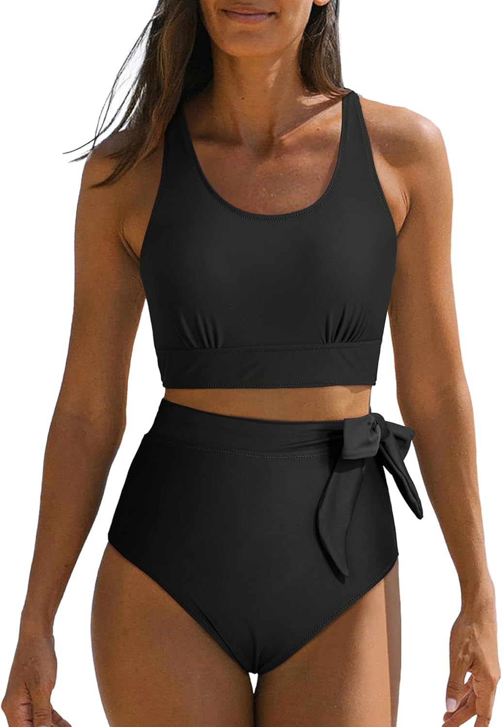 Dokotoo Womens 2 Piece Swimsuit Scoop Neck Sleeveless 2025 Racerback Top Tummy Control Tie Knot Bathing Suits Floral Bottoms