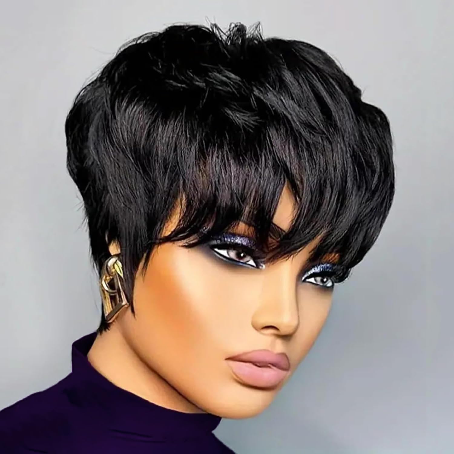 Pixie Cut Human Hair Wig with Bangs Short Glueless Lightweight Daily Wear Amazon.com : Luxclipse Short Pixie Cut Wigs Human Hair for  main image 2