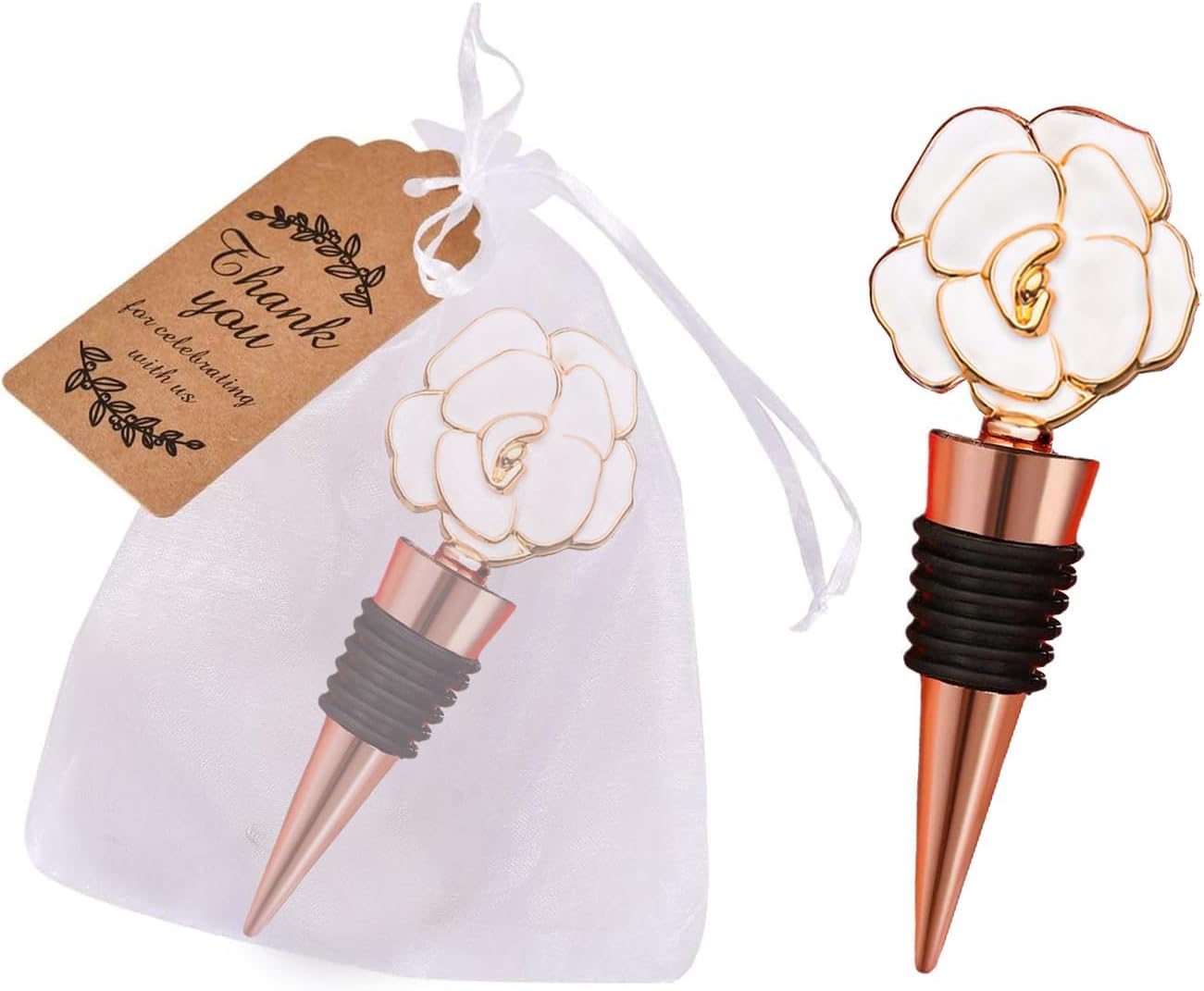 12PCS Luxury White Rose Wedding Anniversary Wine Stopper Party Favors Valentine Gift Bridal Shower Return Gifts Souvenirs Stoppers Holiday Birthday Party Decor (White-Rose,12)