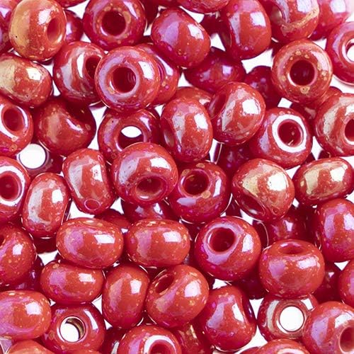 Preciosa Czech Seed Beads 32/0 (8mm) Opaque Medium Red Rainbow - 250g Bulk Bag Beads for Jewelry Making and Crafts