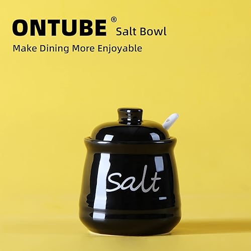 Miniatura 6 de ONTUBE Tazón de sal de cerámica con tapa y cuchara 12oz (negro) Negro -,Turquesa,Beige,marino,Blanco