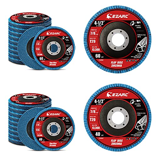 Ezarc Flap Discs 40 Grit & 60 Grit, 4 1/2 X 7/8-Inch Flap Sanding Disc, Type 29 Zirconia Grinding Wheel For Stainless Steel, Sheet Metal (10 Pack) #TOP15