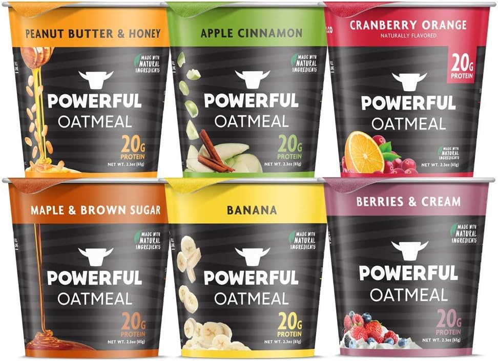 Powerful Foods Powerful High-Protein Instant Oatmeal, Natural Ingredients, 20g Protein, Kosher, Variety Pack (24 Pack), Variety, 65g (Pack Of 24)
