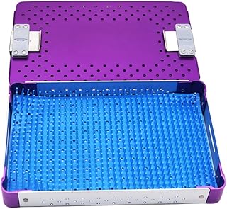 Medical aluminum alloy instrument sterilization box with silicone pad, surgical instrument sterilization box, Surgical tray, suitable for hospitals, dental instruments, etc., Dental trays(Purple)