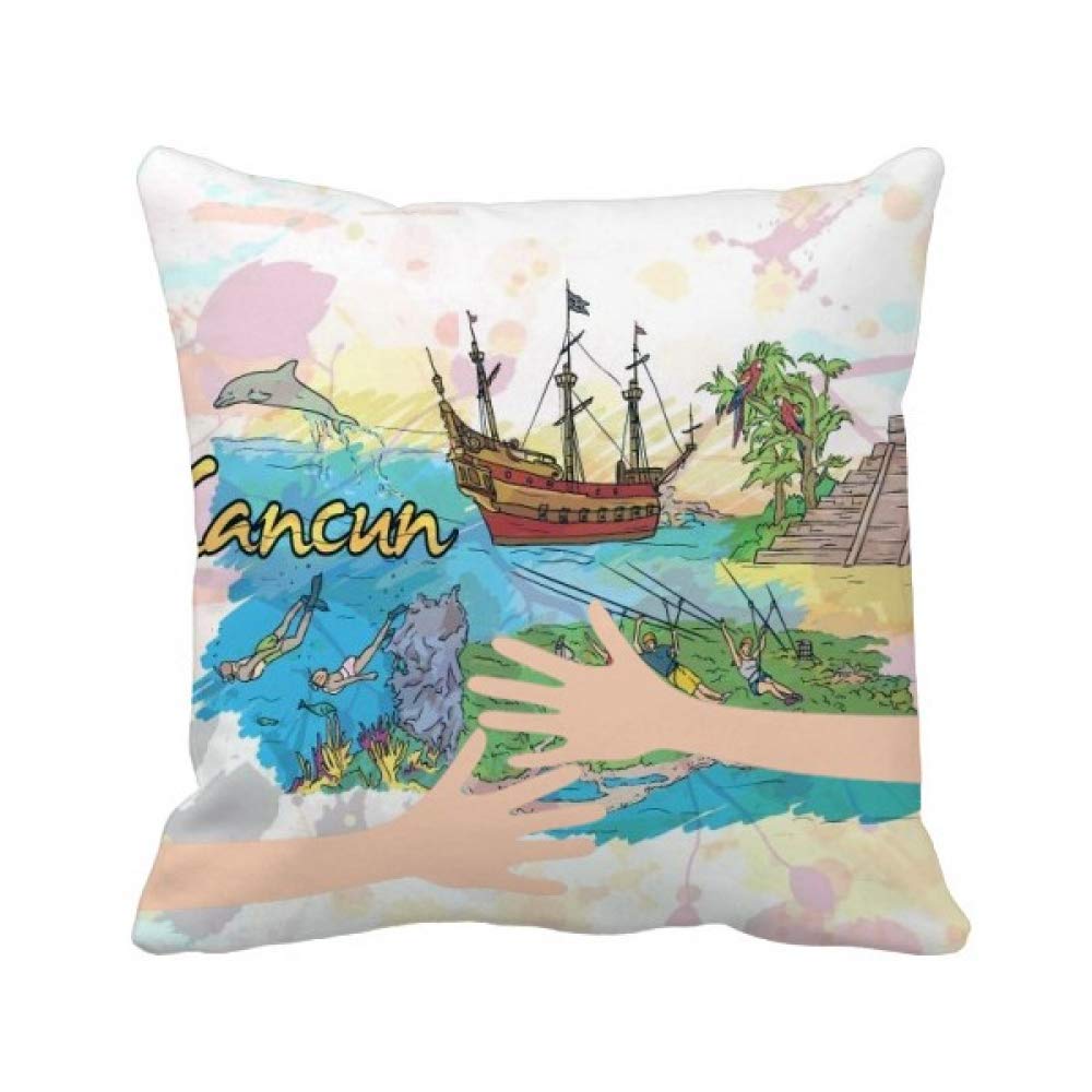 Coussin Maya Cancún aquarelle pour décorer votre salon exotique