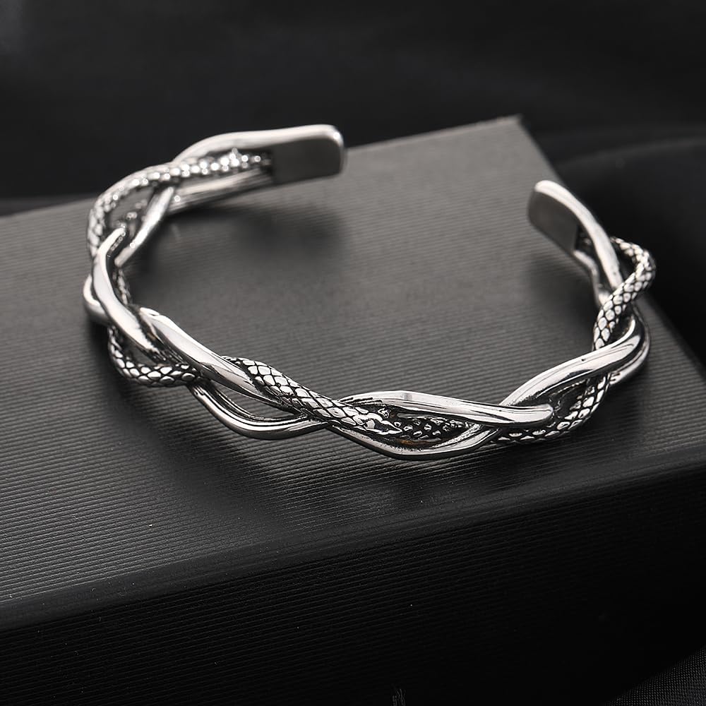 YWMAN Vintage Twisted Vines Cuff Bracelet, Stainless Steel Braided Woven Cuff Bangle, Adjustable Open Bracelet for Men Women - Image 4