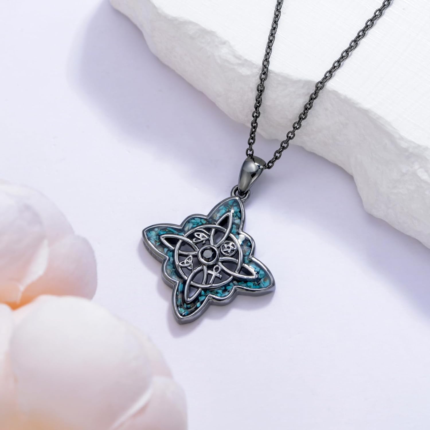 Witches Knot Necklace 925 Sterling Silver Turquoise/Abalone Black Nudo De Bruja Pendant Necklace Wiccan Jewelry Christmas Birthday Gifts for Women Girlfriends Daughter - Image 2