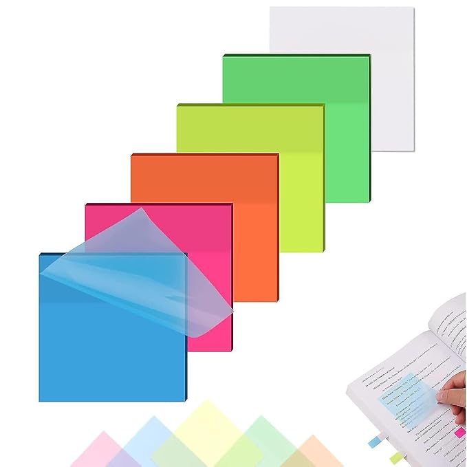 SHUTTLE ART Transparent Sticky Notes - 50 Sheets Translucent Waterproof Colorful Clear Sticky Note Annotating Removable Self Adhesive Memo Message Reminder for Home Office School (Blue Sticky Notes)