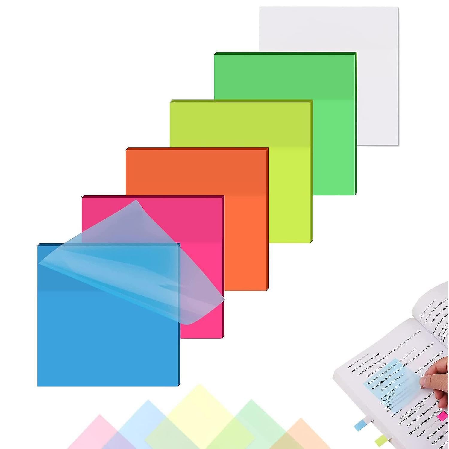 SHUTTLE ART Transparent Sticky Notes - 50 Sheets Translucent Waterproof Colorful Clear Sticky Note Annotating Removable Self Adhesive Memo Message Reminder for Home Office School (Blue Sticky Notes)