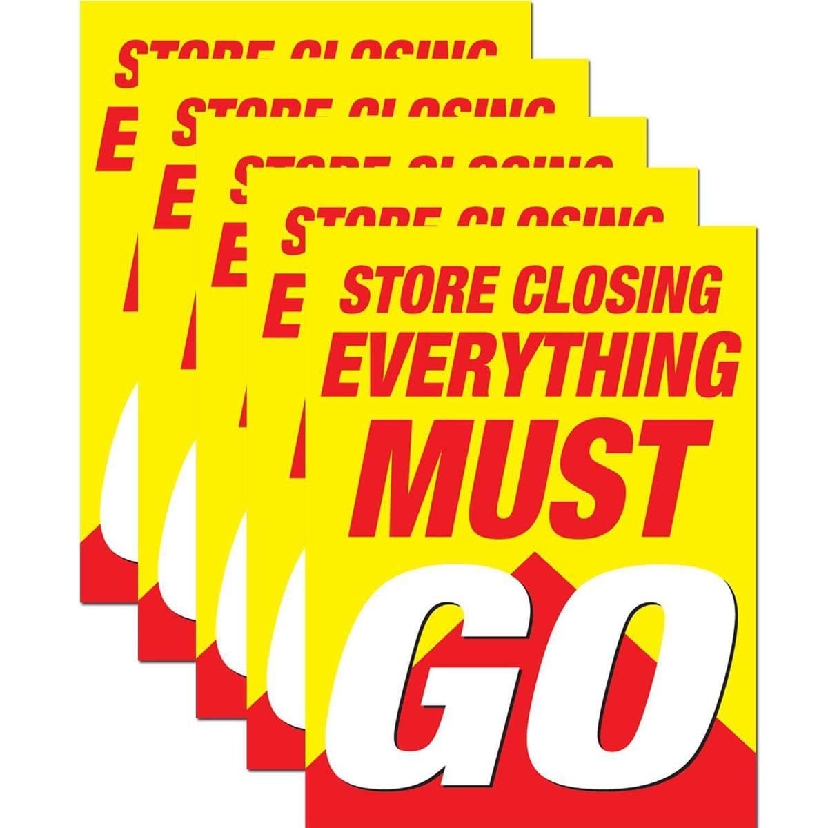 Store Closing Everything Must Go | Full Color Window Display Signs | 18"W x 24"H | 5 Pack