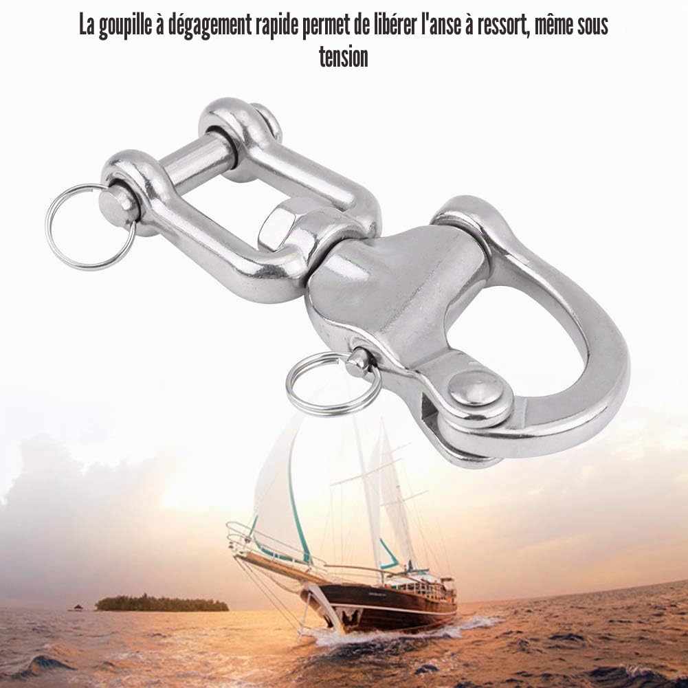 EBTOOLS Mousqueton Manille pivotante en Acier Inoxydable 316 pour drisse de voilier Spinnaker (128mm), Forme D, Argent