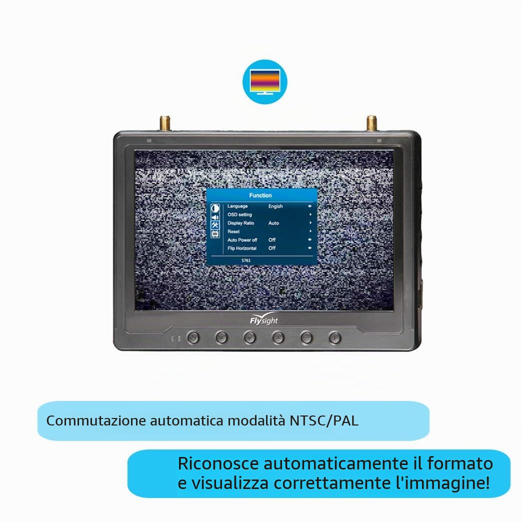 FPV Monitor Black Pearl RC801 con DVR 5.8G 40CH Wireless 7 "LCD Diversity Receiver 1024 x 600 Display HD Built-Battery Cappuccio Parasole per RC Quadcopter DJI Flying Wing (RPSMA Ant)