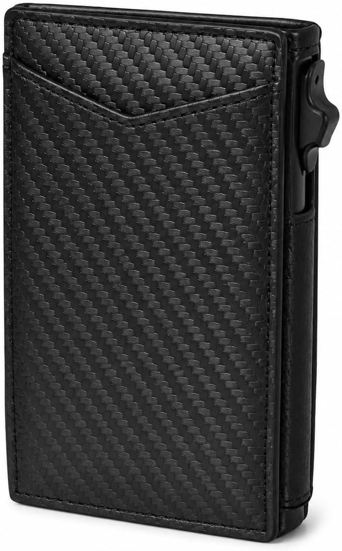 Men's Minimalist Wallet, RFID Blocking Slim Pop Up Card Holder with Money Clip, Magnetic Closure and ID Window, Front Pocket Wallet for Men (Black)