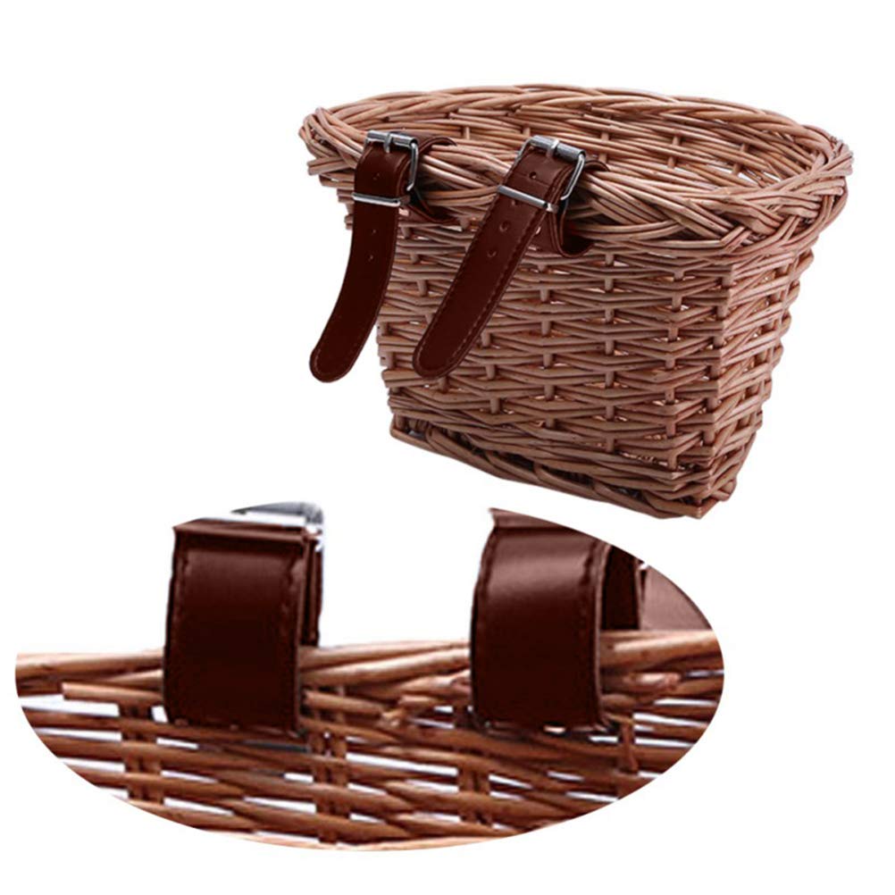 Cestino per Bici in Vimini a Forma di D Carico Anteriore, Cestino Vintage per Verdure con Cinghie in Pelle per Bici da Montagna Ebike