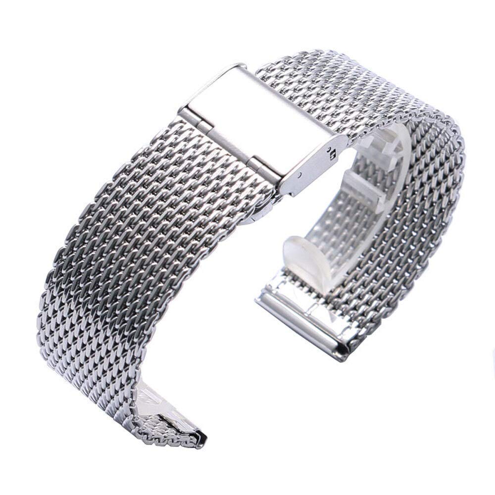 Bracelets de Montre 20mm 22mm Bracelet en Acier Inoxydable en Maille Solide avec Boucle à Crochet Bracelets de Bracelet de Montre en Argent Poli Classique 2.0cm 2.2cm