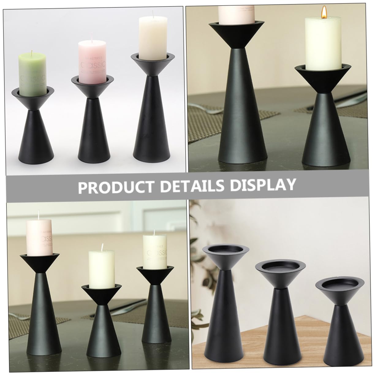 Set de 3 Candelabros de Mesa de Hierro Negro Estilo Vintage