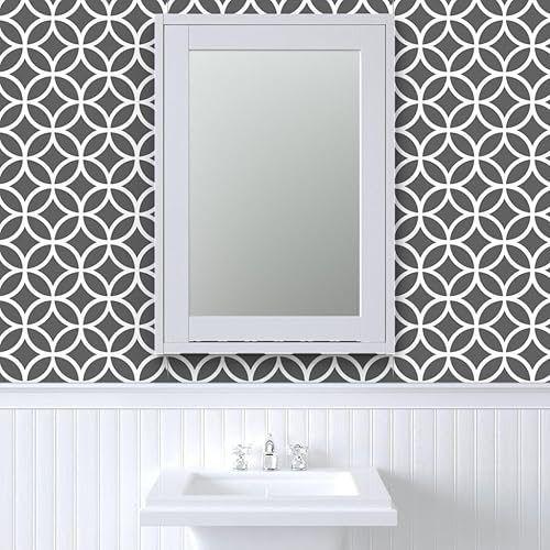 Miniatura 9 de Spoonflower Removable Wallpaper 3ft x 2ft - Charcoal Gray Geometric Diamonds White Circles Diamond Custom Pre-Pasted Wallpaper