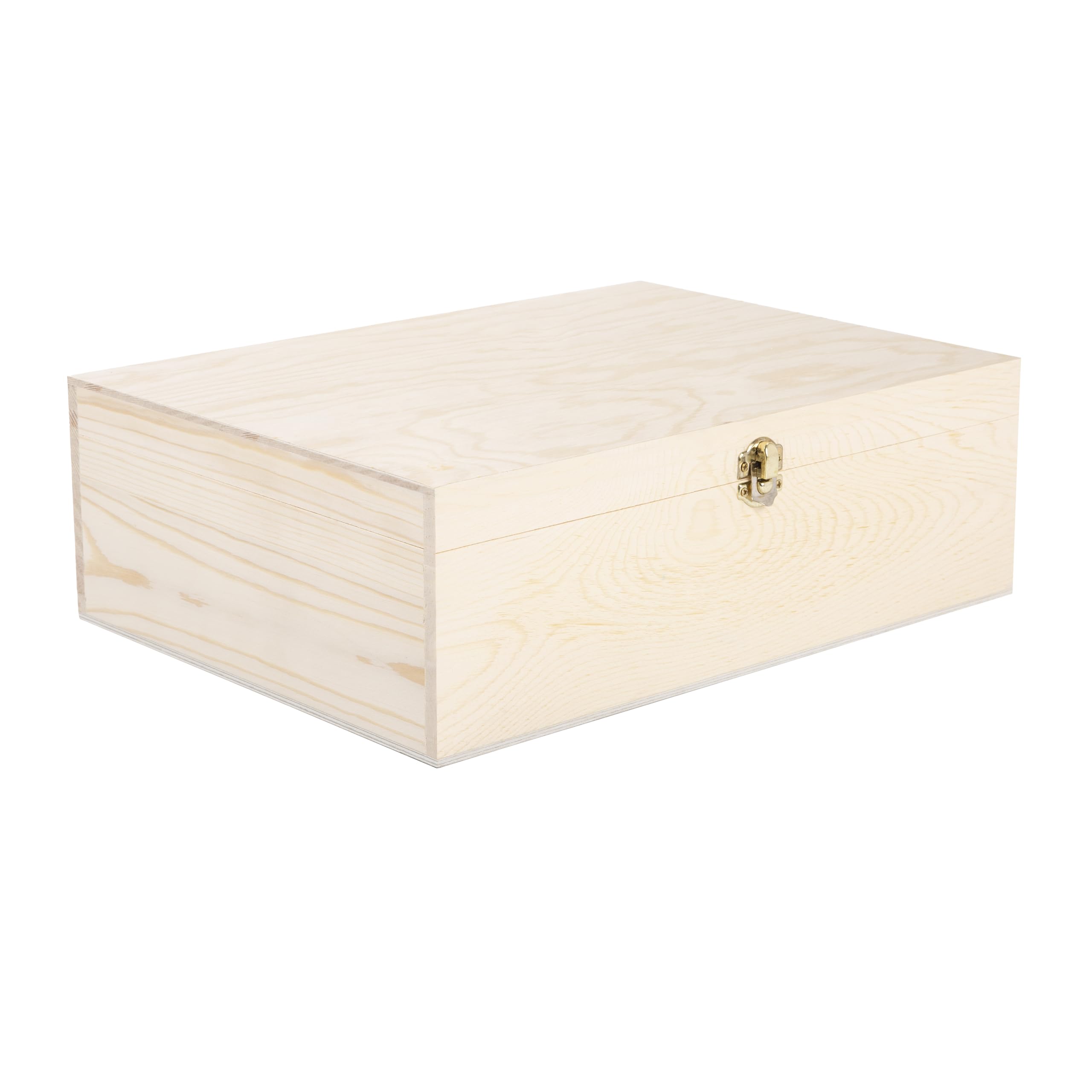 green leaves Plain Wooden Storage Box With Hinged Lid Front Clasp DIY Craft Crate Treasure Chest Jewellery Box (Small)