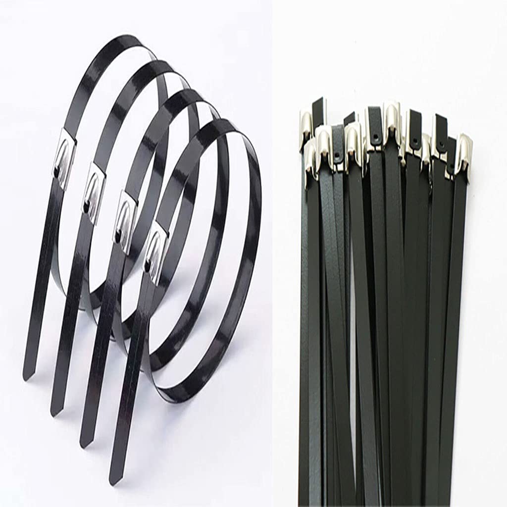 Opaski do roślin, opaski kablowe ze stali nierdzewnej, opakowanie 25, 4,6 x 100-700 mm, uniwersalne zapięcie na zamek błyskawiczny i osłona wydechowa (4,6 x 600 mm)