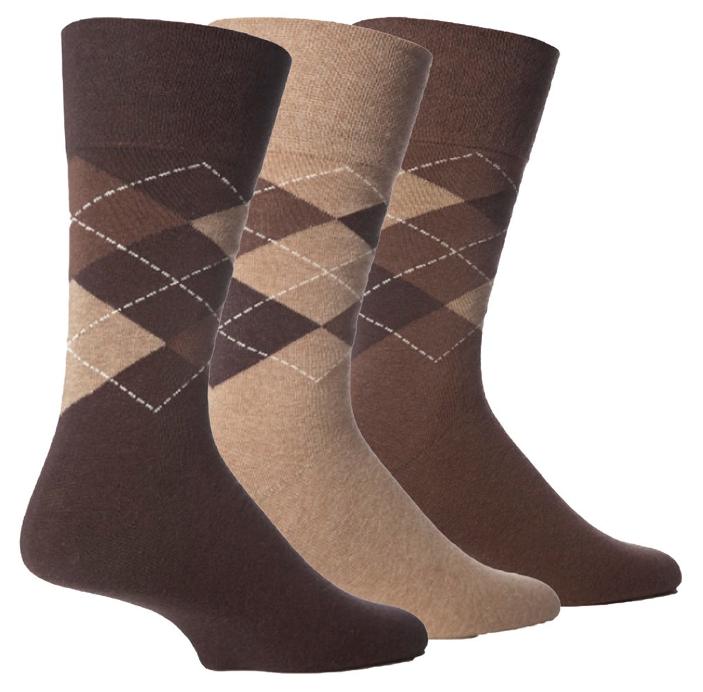 DB 3 Brown Argyle Mix Mens Ankle Socks 6-11