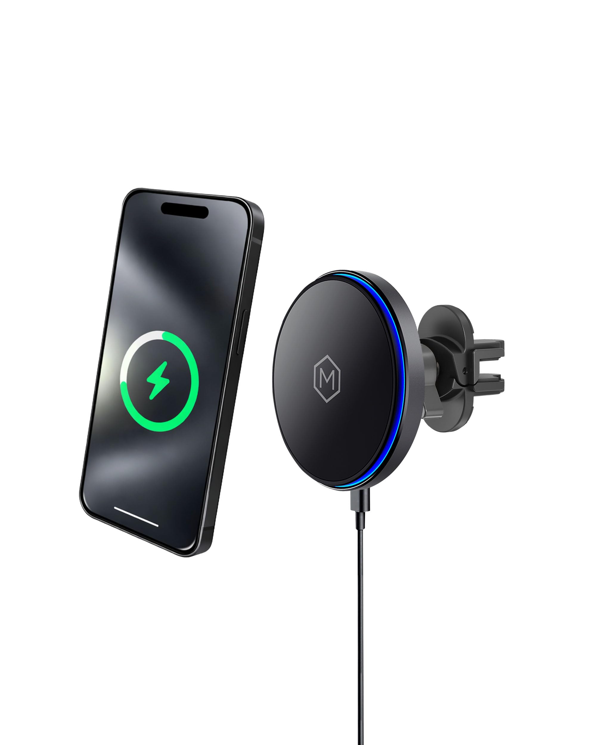 Mighty Mount Mag Switch Qi2 Mag Safe Wireless Car Charger Air Vent Mount, 15W Fast Charger with a built in on/off switch for charging, Strong N52