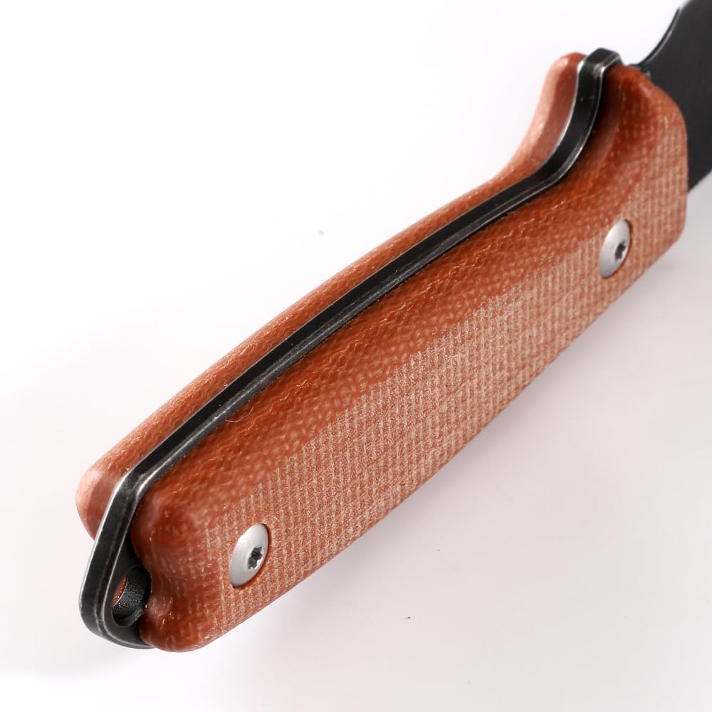 Fixed Blade Outdoor Work Knife 14C28N Stone Washing Knife Linen Handle (black)