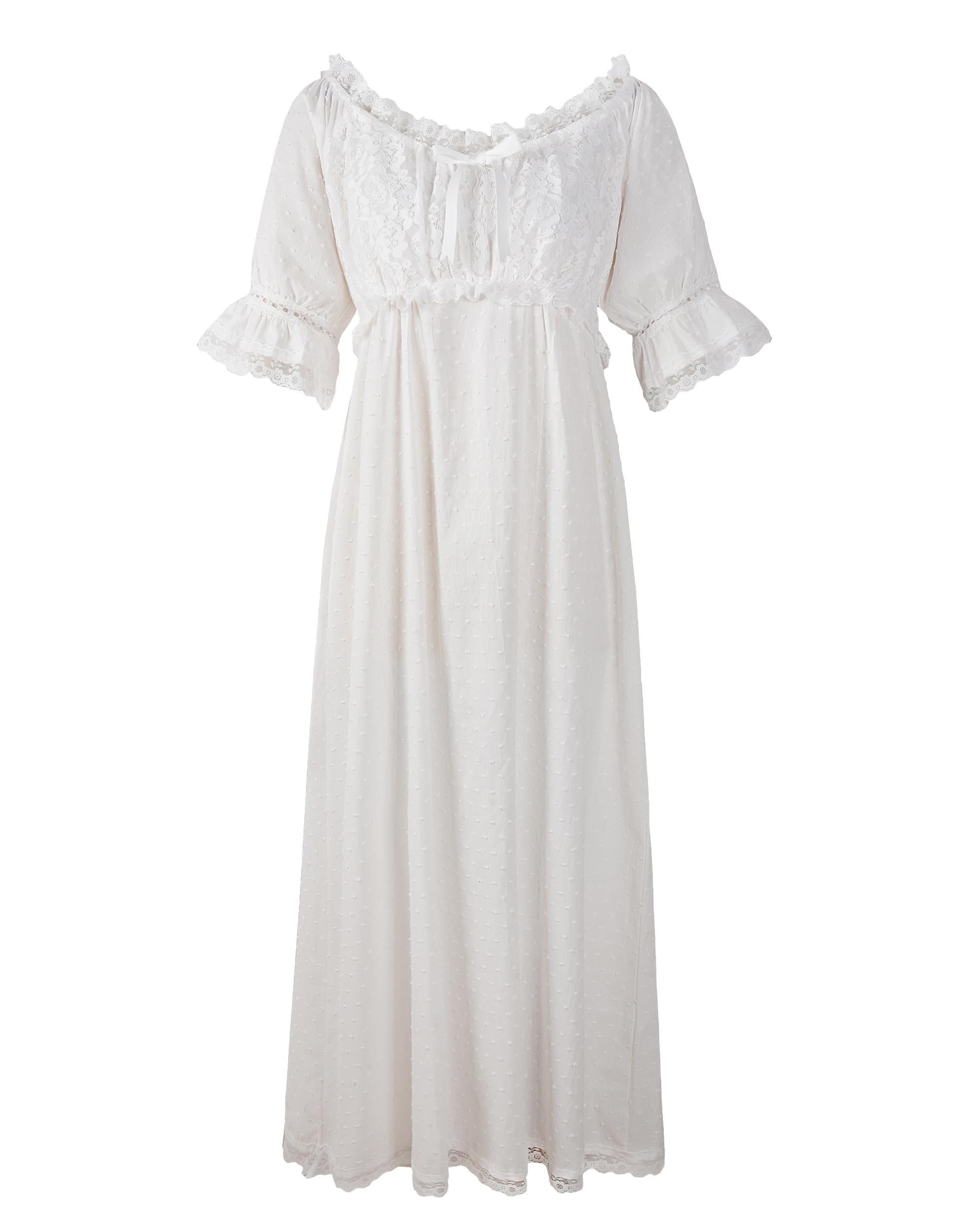 Reminisce Boutique Women's White Renaissance Dress Peasant Wench Medieval Chemise Ren Faire Dot Lace Underdress, Xl