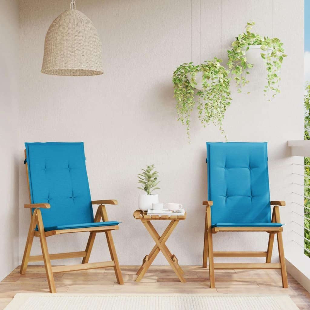 Set di 2 sedie da giardino, in legno massiccio, schienale regolabile, cuscino impermeabile, portata 110 kg, per balcone e terrazza