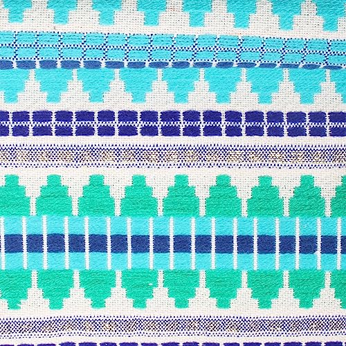 Image of STITCHNEST Woven Table Runner 13x60 Inches | Blue & Green Geometric Design | Tassel Finish | Modern Dining Table Decor