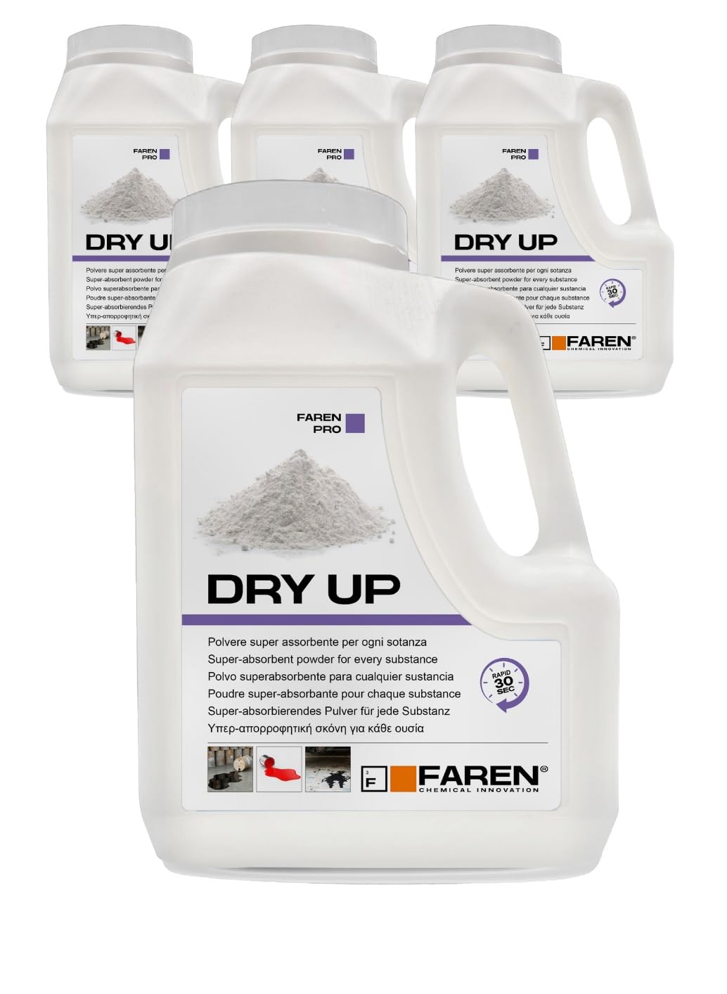Faren DRY UP, Polvere Assorbente per Liquidi Minerale Ecologica, Ideale per Olio, Vernici, Acidi, Grassi, Pulizia Pavimenti, Assorbi Liquidi, 900g (4)