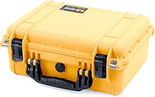 Pelican color Case Yellow Pelican 1450 case with Black Handle & latches. with Foam.