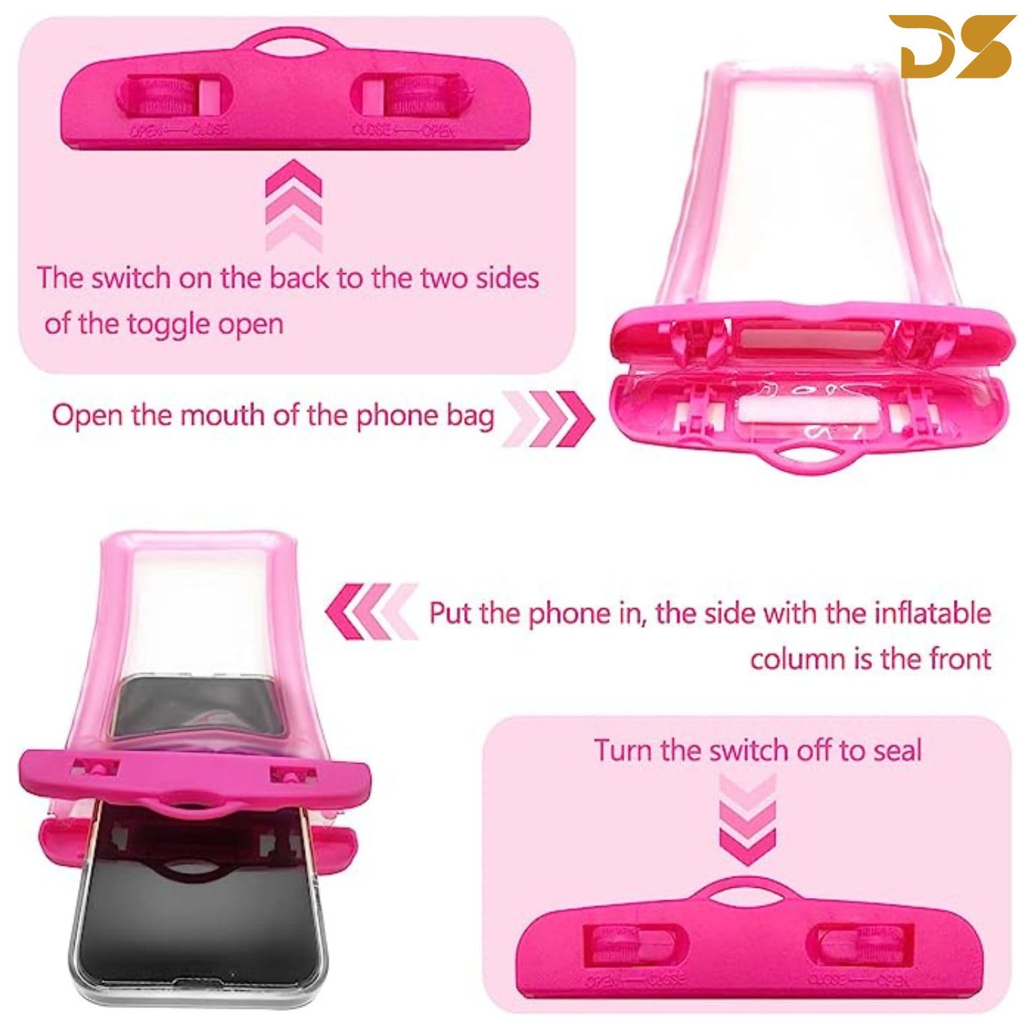 D- Search} Waterproof Pouch Cell Phone Dry Bag Case for iPhone, Samsung, Pixel, One Plus, up to 7.0 inch β All Mobile Phones Transparent Multi Colour (Pack of 1) 3