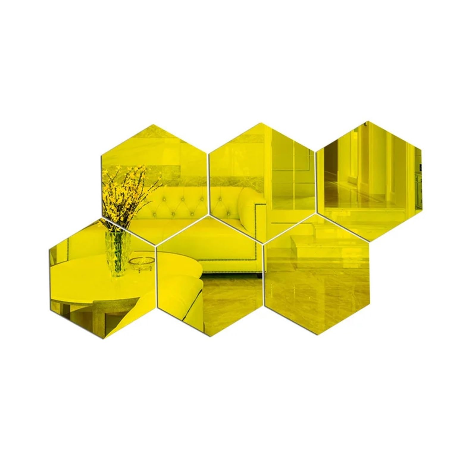 Hexagonal Mirror Wall Sticker 6/12pcs 3D Mirror Wall Sticker Hexagon Decal Home Decor DIY Self-Adhesive Mirror Decor Stickers Art Wall Decoration 150mm Large(6PCS Gold,XS 46x40x23mm)