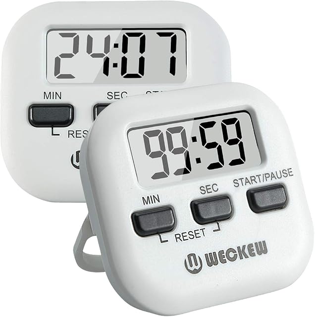 Kitchen Timer, WECKEW 2 Pack Digital Kitchen Timer Magnetic Countdown Stopwatch Timer with Loud Alarm, Big Digit, Back Stand, Hanging Hole for Cooking, Shower, Bathroom, Kids, Teacher(White)