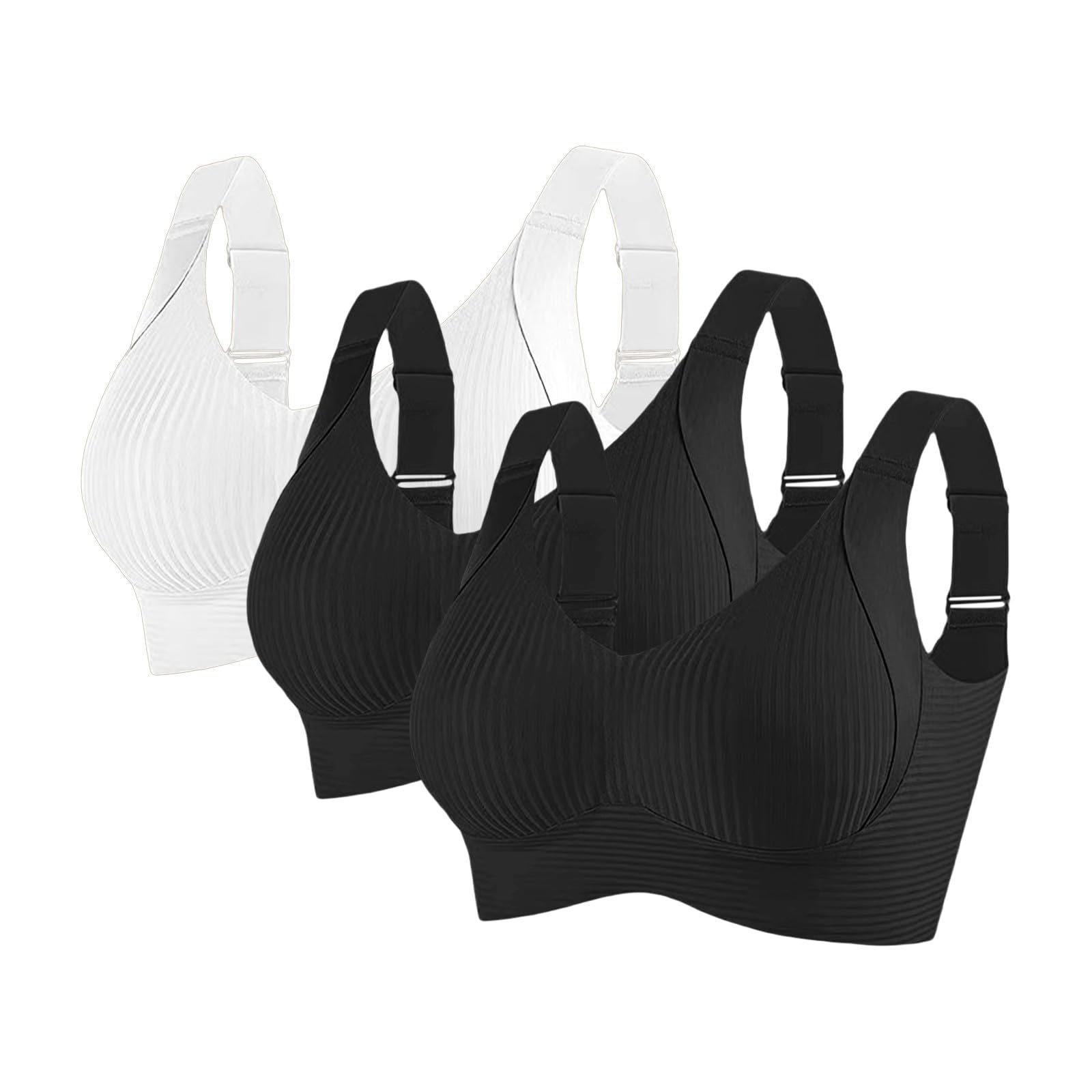 Reggiseni Comfort da Donna UK Sport Push Up Senza Cuciture Confezione da 3 Wireless a Costine Grandi Seni Cadenti Top da Donna Anziani Sport Support Lift Reggiseno Morbido Regolabile Comfort ad Alto